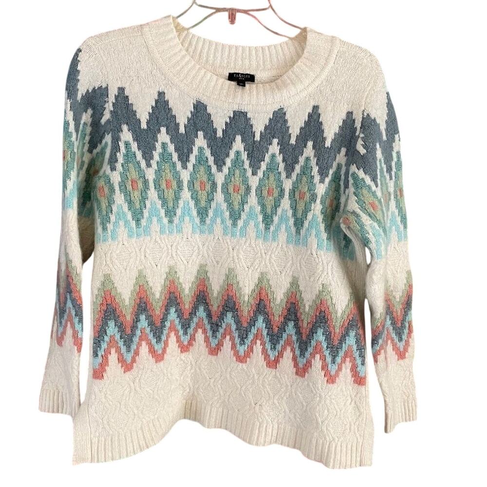 Talbots Merino Wool Blend Pullover Sweater Medium Petite PM Colorful Print